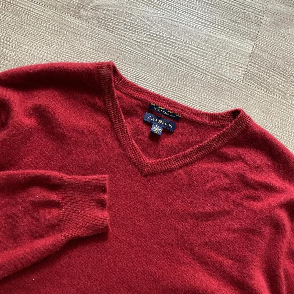 Club Room 2 Ply Estate Cashmere Sweater Men's Size XL Red V-Neck Pullover Luxury